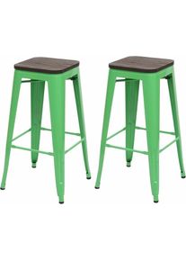 Jamais utilisé] 2x tabouret de bar HHG-392 avec siège en bois, chaise bar, comptoir, style industriel, empilable vert - green