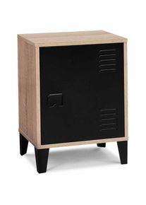 Idmarket - Table de chevet ester effet bois 1 porte métal noir design industriel - Noir