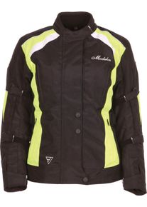 Modeka Janika, textile jacket women , color: Black/Neon-Yellow , size: 38