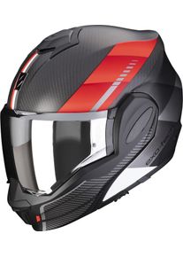 Scorpion EXO-Tech Evo Carbon Genus, modulaire helm , kleur: Mat Zwart/Grijs/Rood , maat: XS