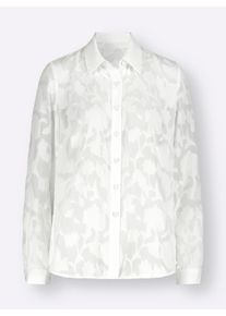 Dames Blouse met lange mouw in etskantlook in ecru ,maat 36, WITT, 100% Polyester