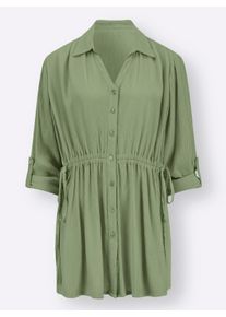 Dames Lange blouse met tunnelkoord in de taille in eucalyptus ,maat 36, WITT, 100% Viscose
