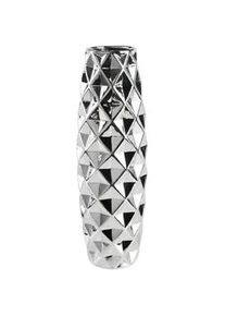 Ambia Home Vase , Silberfarben , Keramik , rautenförmig , 47 cm , handgemacht , Dekoration, Vasen, Keramikvasen