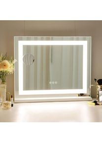 Fenchilin - Miroir avec lampe peut ajuster 3 effets de lumière accroché au mur / Bureau double usage miroir de maquillage miroir de salle de bain