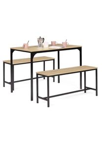 Idmarket - Ensemble table à manger et 2 bancs detroit 4 personnes design industriel 110 cm - Bois-clair