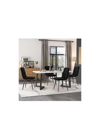 Liberté - Ensemble table de salle à manger avec 4 chaises, table effet marbre, chaise de salon, chaise de cuisine en velours noir