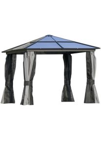 Outsunny 3 x 3(m) Hardtop Gazebo w/ UV Resistant Polycarbonate Roof & Aluminium Frame, Garden Pavilion w/ Mosquito Netting & Curtains | Aosom Ireland