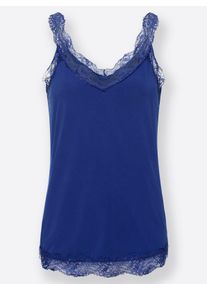 Dames Kanten top licht glanzend in koningsblauw ,maat 36, WITT, 95% Polyester, 5% Elastan. Kant: 95% Polyamide, 5% Elastan