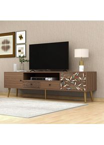 Okwish - Meuble tv vintage - 180x38x50,5cm - 2 portes, 2 tiroirs, compartiment de rangement - design maison de campagne, pieds dorés' - lowboard avec