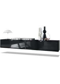 Ensemble de 2 set meuble tv Lana 100 lowboards noir mat - haute brillance - Façades en Noir haute brillance - Façades en Noir haute brillance - Vladon