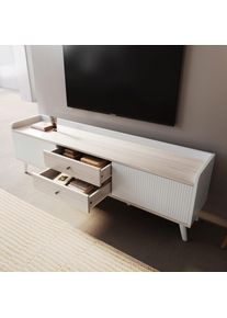 Ohjijinn - Armoire à télévision avec deux tiroirs, tableau de télévision de la table de télévision, plaque basse du tableau de télévision avec deux