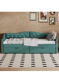 Canapé-lit simple avec tiroirs, grand espace de rangement, vert, 90x200cm