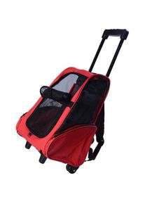 PawHut - 2 en 1 trolley chariot sac a dos sac de transport a roulettes pour chien chat - Rouge