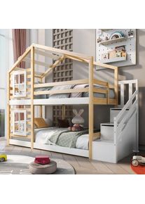 Sunfecili - lit superposé enfant 90x200 avec tiroir,lit mezzanine escalier,avec échelle, lit cabane avec protection antichute,cadre de lit en bois