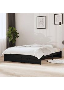 Cadre de lit Noir Bois massif 135x190 cm Double - Vidaxl