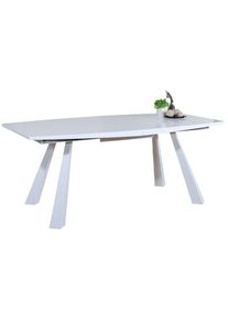 Table à manger extensible en bois laqué blanc brillant avec pieds en métal blanc - Longueur 180-230 x Profondeur 95 x Hauteur 76.5 cm Pegane