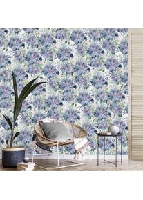 MICASIA - Murale - Watercolour Succulents And Anemones Pattern Dimension HxL: 192cm x 192cm Matériel: Premium