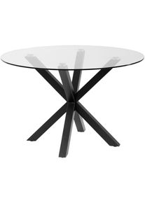 Table ronde en verre et acier coloris noir- diamètre 119 x hauteur 76 cm Pegane