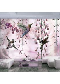 Artgeist - Papier peint colibris volants rose - 100 x 70 cm - Rose et Beige