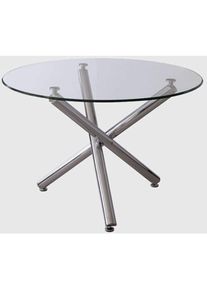 Table à manger ronde en verre transparent Bianca 110 cm (largeur) x 73 cm (hauteur) x 110 cm (profondeur)