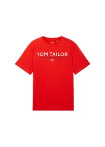 Tom Tailor Herren T-Shirt mit Logo Print, rot, Uni, Gr. M, baumwolle