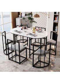 Dans Les Nuages - Ensemble table de salle à manger en imitation marbre ensemble de table de cuisine avec table et 6 chaises à dossier, structure