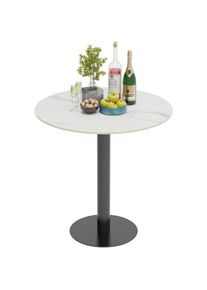 Table Salle à Manger Ronde en Pierre Frittée Table Cuisine Marbre Blanc Moderne avec Pied Central pour Café Retaurant - Noir 70×70×100cm