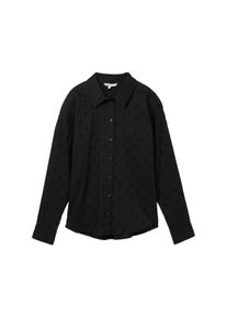 Tom Tailor Denim Damen Hemd mit Struktur, schwarz, Uni, Gr. L, baumwolle