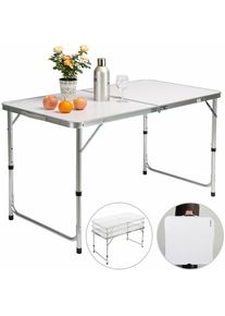 Casaria Table de camping aluminium mdf pliable avec poignée transport 120x60x70cm coffre Blanc