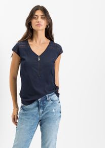 bonprix Femei Bluză cu dantelă albastru 32/34