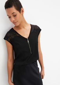 bonprix Femei Bluză cu dantelă, negru, 32/34