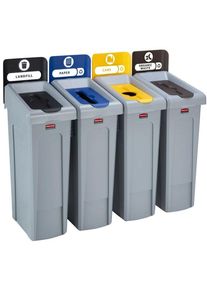 Rubbermaid - Juego de cuatro contenedores de reciclaje Slim Jim®: vertedero/papel/plástico/orgánico