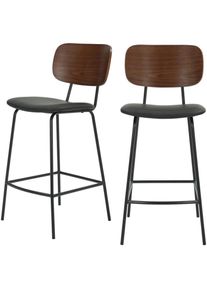 Lot de 2 chaises de bar en bois foncé, simili et métal H66cm - Jens - Couleur - Noir Drawer