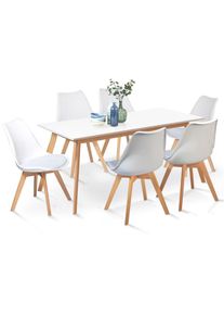 Idmarket - Ensemble table à manger extensible inga 160-200 cm et 6 chaises sara blanches design scandinave - Blanc