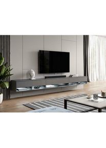 Meuble tv alyx 300 cm (3x100cm) lowboard moderne gris anthracite - Furnix