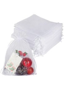 Groofoo - Lot de 100 grands sacs cadeaux en organza blanc - 17 x 23 cm - Avec cordon de serrage pour bijoux, bonbons, maquillage, fête prénatale,