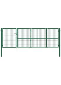 vidaXL - Portail de clôture de jardin avec poteaux 350x100 cm Acier Vert