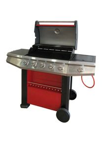 Dmora - Barbecue gaz 4 feux + 1 côté, couleur rouge, 156 x 58 x h121 cm
