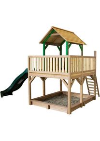 AXI Atka Maison Enfant avec Bac à Sable & Toboggan vert Aire de Jeux pour l'extérieur en marron & vert Maisonnette / Cabane de Jeu en Bois fsc - Marron