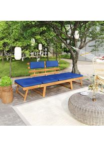 The Living Store - Banc de jardin avec coussins 2-en-1 190 cm Bois solide d'acacia Bleu