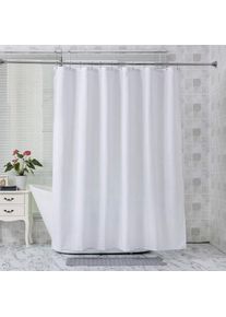 Rideau de douche anti-moisissure (blanc), rideau de douche 180x200 cm, lavable en machine et imperméable, incl. 12 anneaux en plastique blanc, 100%