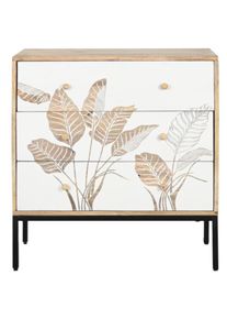 Commode, meuble de rangement en bois de manguier naturel, blanc et métal noir - Longueur 75 x Profondeur 40 x hauteur 80 cm Pegane