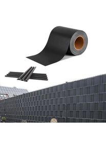 YARDIN Bandes de protection visuelle en PVC pour clôtures à double barreaux, Anthracite, 140m avec 60 clips de fixation (2 rouleaux, 70m de longueur)