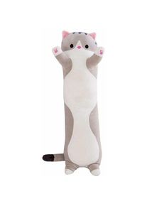 Doux couchage chat Figure oreiller peluche poupe longue cylindrique en peluche jouet pour enfants 70 cm (gris)