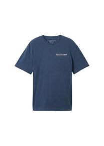 Tom Tailor Denim Herren T-Shirt mit Logoprint, blau, Logo Print, Gr. XL, baumwolle