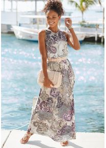 Lascana Dames Maxi-jurk in beige/lila bedrukt ,maat 34, Witt, 100% Viscose