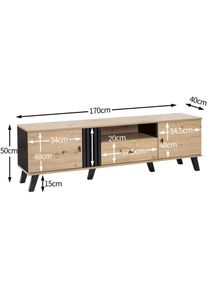 Légance stylée : meuble tv de 172 cm avec design bois et noir,Meuble tv, Lowboard avec tiroirs, multiples fonctions de rangement, aspect unique.