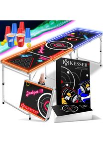 Kesser - Set de table Beer Pong avec jeu de cartes Jeu à boire - 100 gobelets inclus (50 rouges & 50 bleus) 6 balles + règlement Partyspiele Table