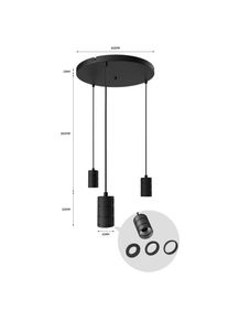 calex Retro pendant light, round, 3-bulb, black