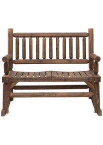 Outsunny Garden 2-Seater Rocking Bench Wood Frame Rough-Cut Log Loveseat Slatted High Back Rustic Style w/ Armrests, Dark Stain Brown | Aosom Ireland